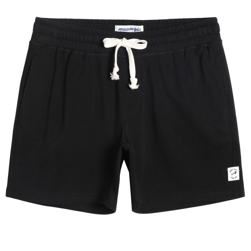 maamgic Mens Athletic Gym Shorts 5.5" Elastic Waist Casual Pajama Pocket Jogger Men Workout Short Pants Black Large - Image 1